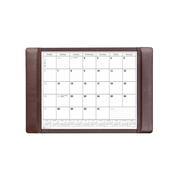 Chocolate Brown Leather Desk Pad w/ 2024 Calendar Insert, 25.5 x 17.25