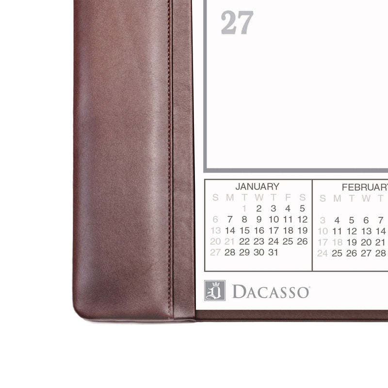 Chocolate Brown Leather Desk Pad w/ 2024 Calendar Insert, 25.5 x 17.25