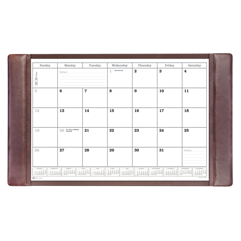 Chocolate Brown Leather Desk Pad w/ 2024 Calendar Insert, 34 x 20