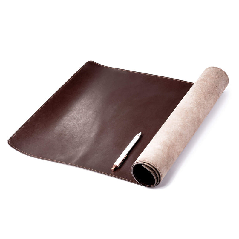 Dark Brown Bonded Leather 36" x 17" No Core Rollable Desk Mat/Pad