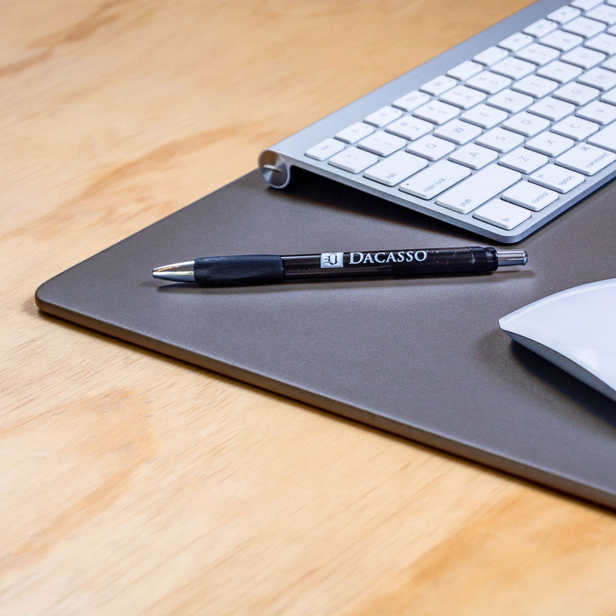Gray Leather Conference Table Pad with Pen Well, 17 x 14