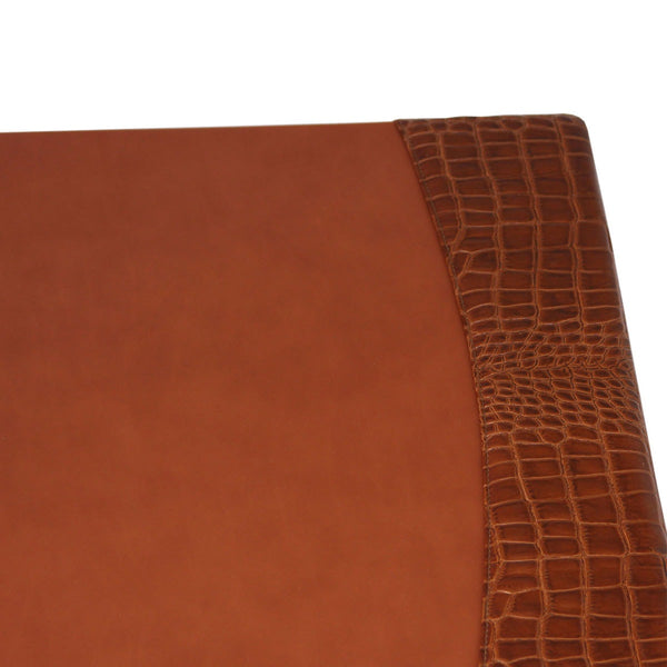 Protacini Cognac Brown Italian Crocodile Leather 34 x 20 Side-Rail Desk Pad