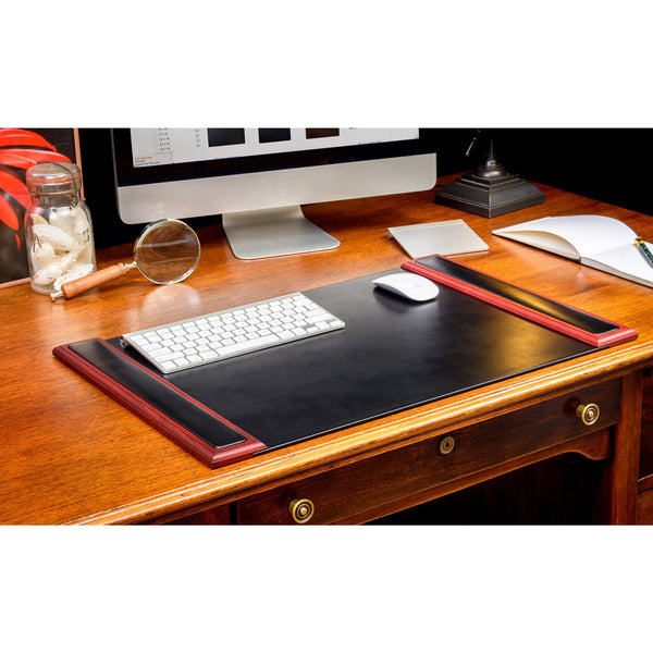 Mahogany (Rosewood) & Black Leather 25.5" x 17.25" Side-Rail Desk Pad